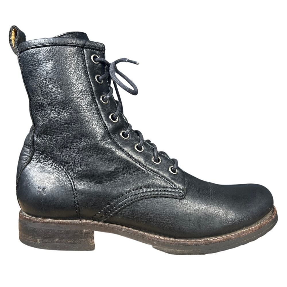 Frye Women’s Veronica Black Leather Combat Boots Size US 7.5 B